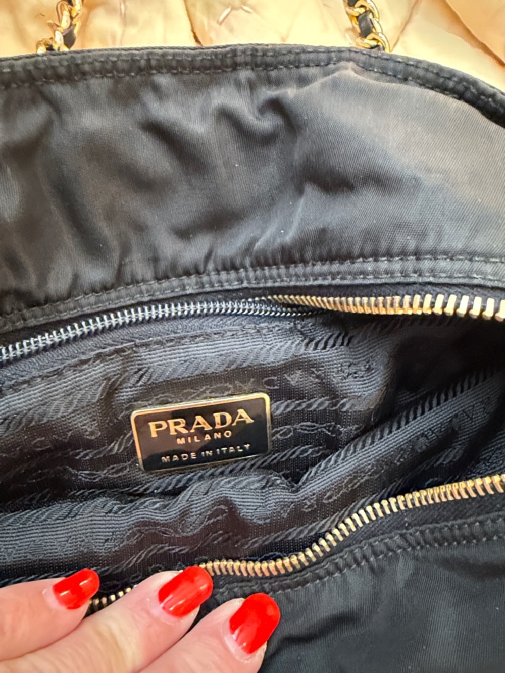 PradaBlack Quilted Nylon Shoulder Bag with Gold Chain Handles!⭐️Open to Offers - Picture 14 of 14